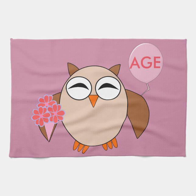 Custom Age Birthday Owl Towel (Horizontal)