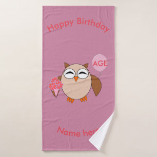 Custom Age Birthday Owl Towel Set