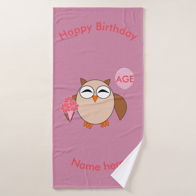 Custom Age Birthday Owl Towel Set (Bath Towel)