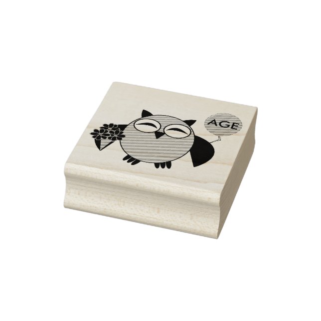 Custom Age Birthday Owl Wood Art Stamp (Stamp)