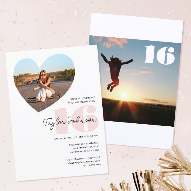 Custom Age Birthday Party Photo Heart Teen White Invitation (Creator Uploaded)