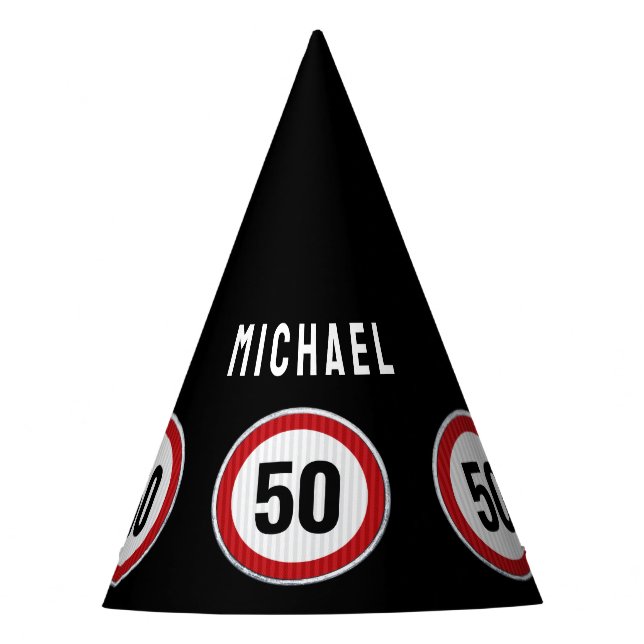 CUSTOM AGE birthday party with road sign Party Hat (Front)