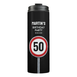 CUSTOM AGE birthday party with road sign Thermal Tumbler