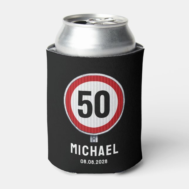 CUSTOM AGE birthday party with traffic sign Can Cooler (Can Front)