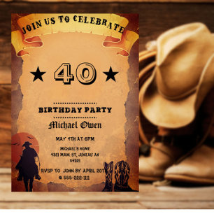 Custom Age Country Western Aged Paper  Invitation