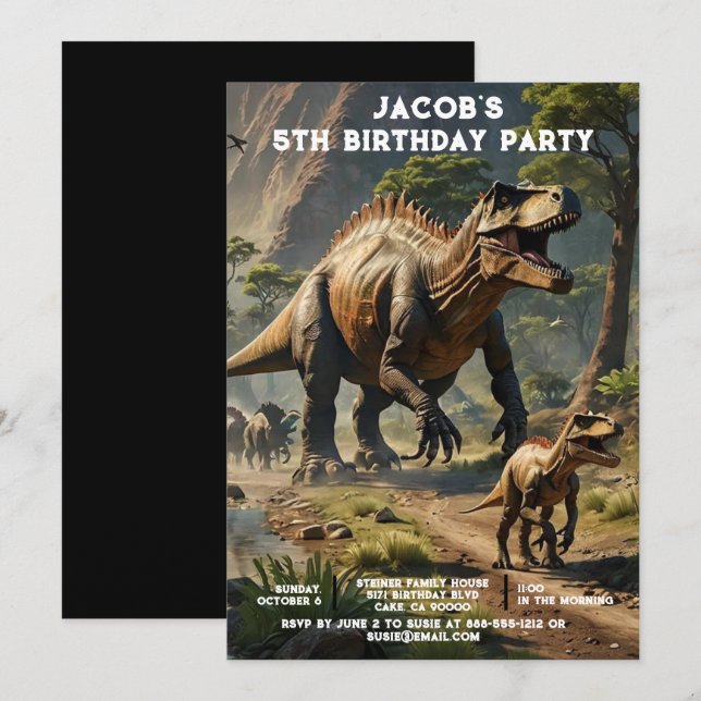 Custom Age Dinosaur Birthday Party Invitations (Front/Back)