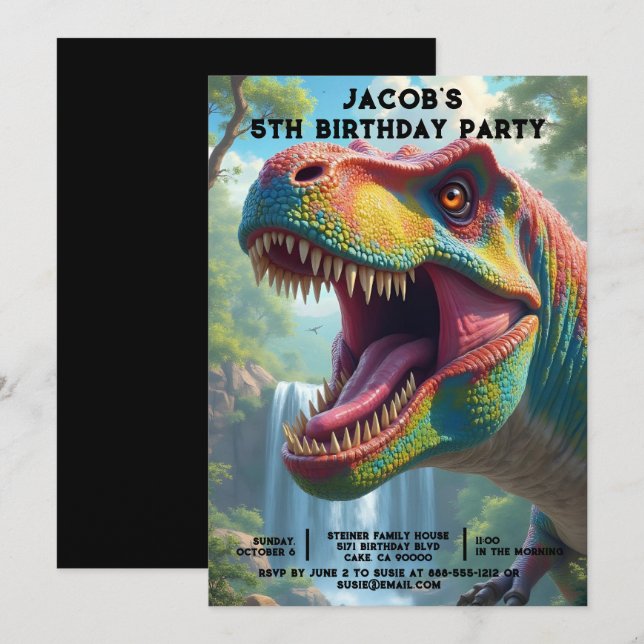 Custom Age Dinosaur Birthday Party Invitations (Front/Back)
