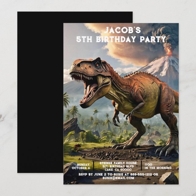 Custom Age Dinosaur Birthday Party Invitations (Front/Back)