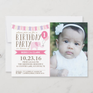 Custom Age Elephant Birthday Party Birthday Invitation