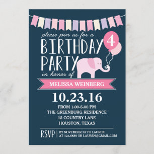 Custom Age Elephant Birthday Party Birthday Invitation