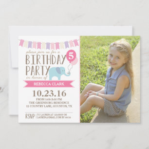 Custom Age Elephant Birthday Party Birthday Invitation