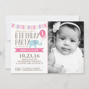 Custom Age Elephant Birthday Party Birthday Invitation