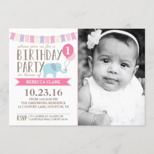 Custom Age Elephant Birthday Party Birthday Invitation