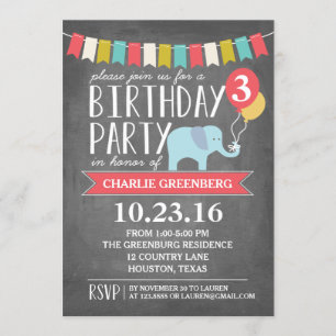 Custom Age Elephant Birthday Party Birthday Invitation
