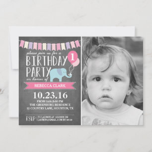 Custom Age Elephant Birthday Party Birthday Invitation