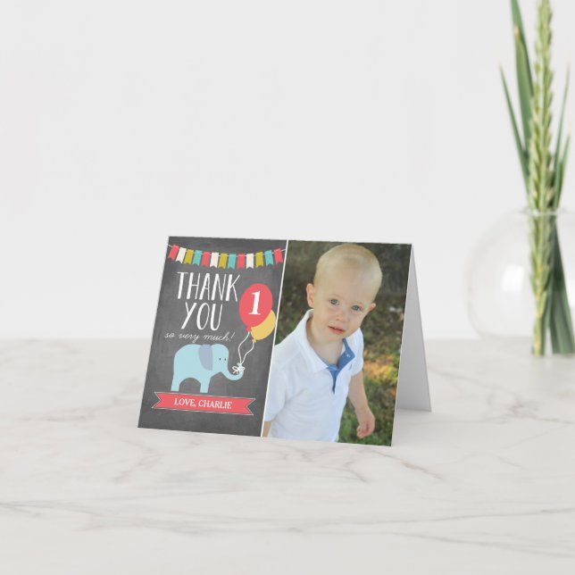 Custom Age Elephant | Birthday Thank You Card (Front)