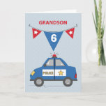 Custom Age  Grandson 6th Birthday Blue Police Car Card<br><div class="desc">Customise the cover of this fun card to fit the age of your grandson who is celebrating a birthday very very soon. Yes,  you can change the six to any age you want. Wait no more and customise this now and order a copy already!</div>