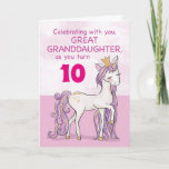 Custom Age Great Granddaughter Birthday Pink Horse Card<br><div class="desc">A sweet pink pony just like your great granddaughter is prancing with the number ten! Gold looking details are woven in her mane and tail. Perfect card to wish your great granddaughter her birthday!
(Digitally rendered golden looking colour)</div>
