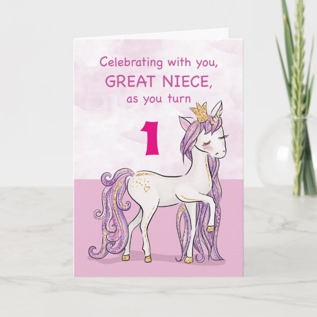 Custom Age Great Niece Birthday Pink Horse Card (Front)