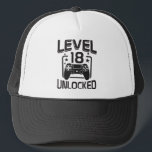 Custom Age Level 18 Unlocked Birthday Gamer  Trucker Hat<br><div class="desc">Celebrate a special birthday with this fun "Level Unlocked" Hat! Perfect for gamers and video game lovers,  this hat makes a great birthday gift to  celebrate leveling up in life. You can customize the number on the design making it perfect for any age.</div>