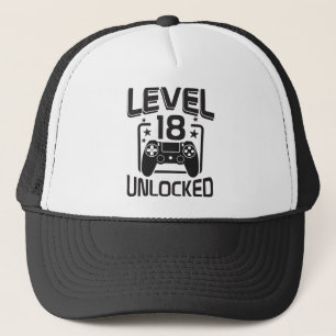 Custom Age Level 18 Unlocked Birthday Gamer Trucker Hat