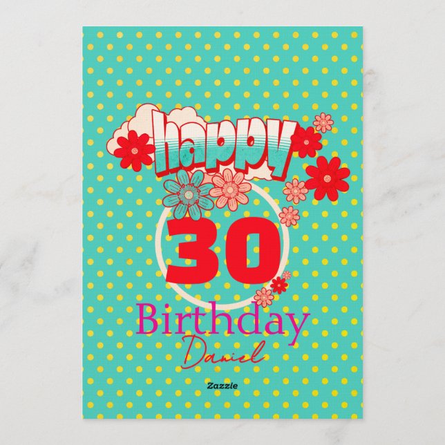 Custom Age & Name Vibrant Birthday Party Invitation (Back)