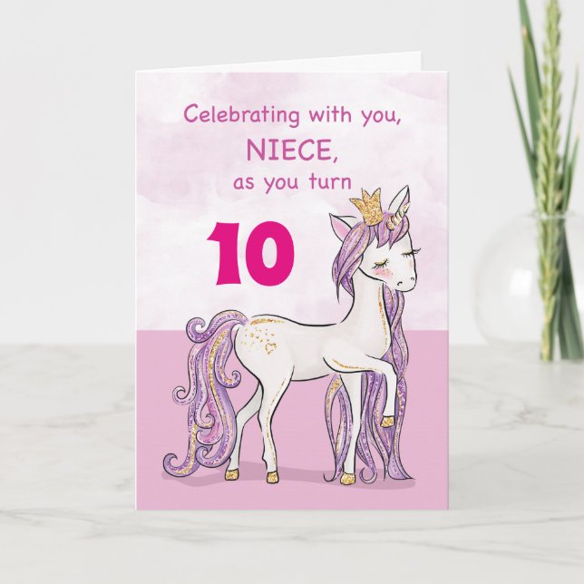 Custom Age Niece Birthday Pink Horse With Crown Card (Front)