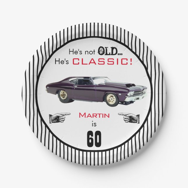 Custom Age Not Old But Classic Car Funny Birthday Paper Plate (Front)