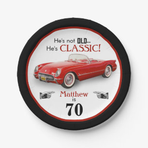 Custom Age Not Old Red Classic 1954 Convertible Paper Plate