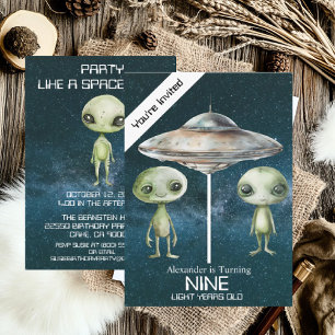 Custom Age Outer Space Alien Birthday Party  Invitation