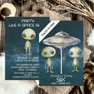 Custom Age Outer Space Alien Birthday Party  Invitation