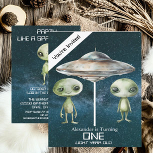 Custom Age Outer Space Alien Birthday Party  Invitation
