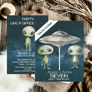 Custom Age Outer Space Alien Birthday Party  Invitation