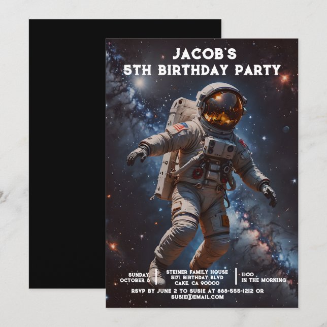 Custom Age Outer Space Birthday Party Invitations (Front/Back)