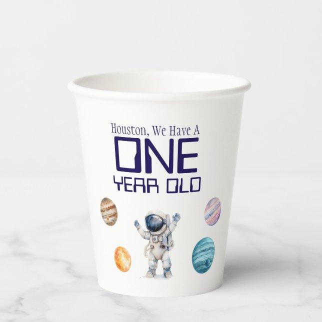 Custom Age Outer Space Birthday Party Paper Cups (Front)