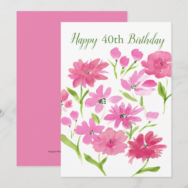 Custom Age Pink Floral Watercolor Flowers Birthday (Front/Back)