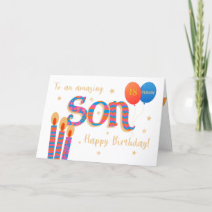 Custom Age Son's Birthday Gifts and Balloons Card