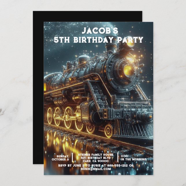 Custom Age Train Birthday Party Invitations (Front/Back)