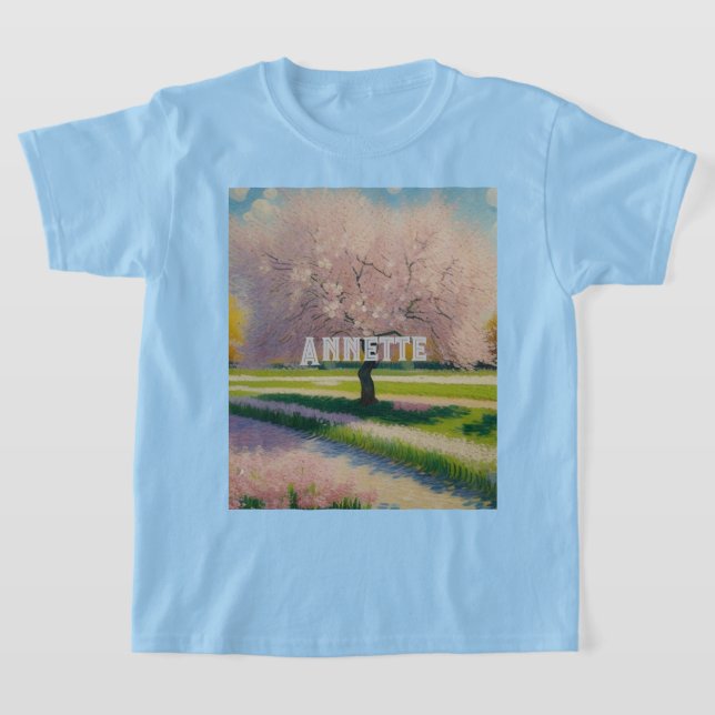 Custom AI Art Earth Day Pink Blossoms Girls T-Shirt (Laydown)