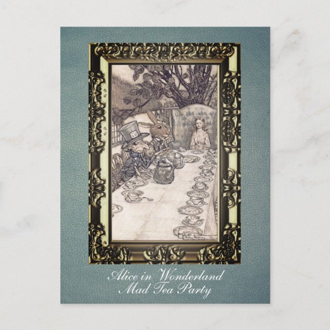 Custom Alice in Wonderland Mad Tea Party Rackham Postcard (Front)