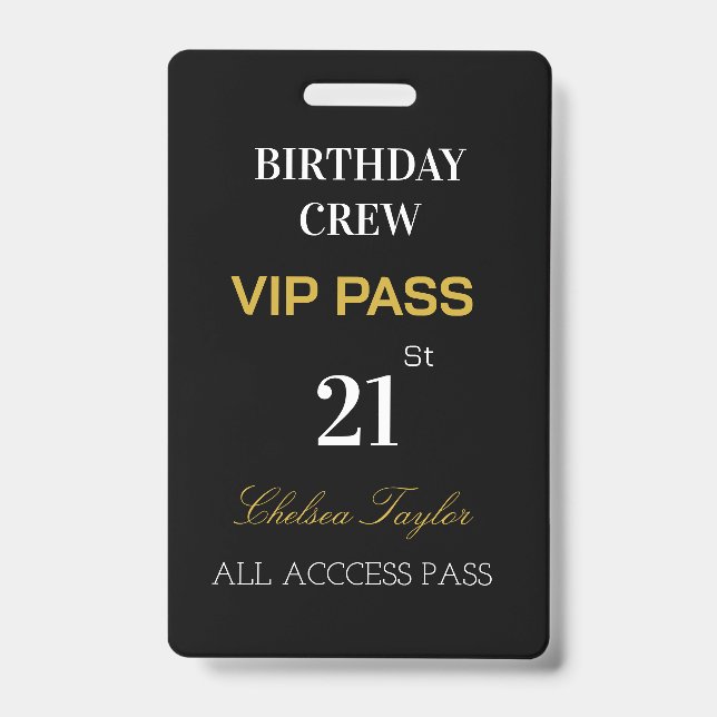 Custom All Access 21st Any Age Birthday VIP  ID Badge (Front)