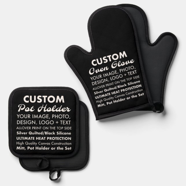 Custom All Black Oven Glove & Pot Holder Set (Front/Back)