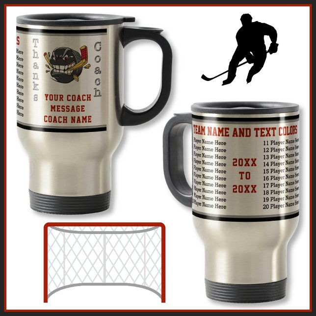 Custom All Player's Names Gifts for Hockey Coaches Travel Mug (Hockey Coach Gifts Ideas. Personalized, Hockey Mugs. All Player's Names, Team, Years, Coach Name.)
