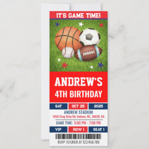 Custom All Star Sports Ticket Birthday Invitation