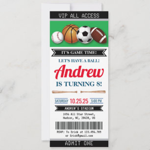 Custom All Star Sports Ticket Birthday Invitation