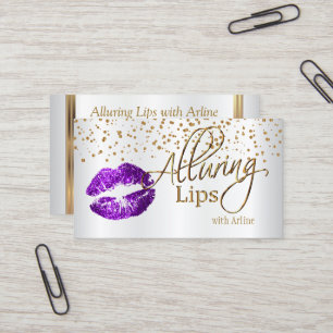Custom -Alluring Lips  Gold Confetti & Purple Lips Business Card