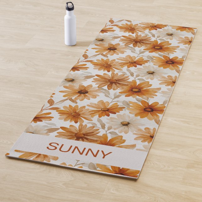 Custom Almond Daisies Watercolor Pattern Yoga Mat (In Situ)