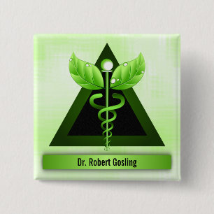 Custom Alternative Medicine Green Caduceus 15 Cm Square Badge