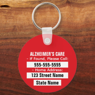 Custom Alzheimer's Medical Alert Personal Info Key Ring