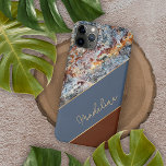 Custom Amber Brown Dark Blue Chic Marble Pattern iPhone 11Pro Max Case<br><div class="desc">Contemporary yellow orange, coral red, light grey, and dark blue coloured marble pattern cell phone case. With room to customise with a name, monogram, or initials of your choice. Beautiful, modern, and cool cover for the trend-savvy and art-loving hip trendsetter, artsy motif lover who wants to protect their phone from...</div>